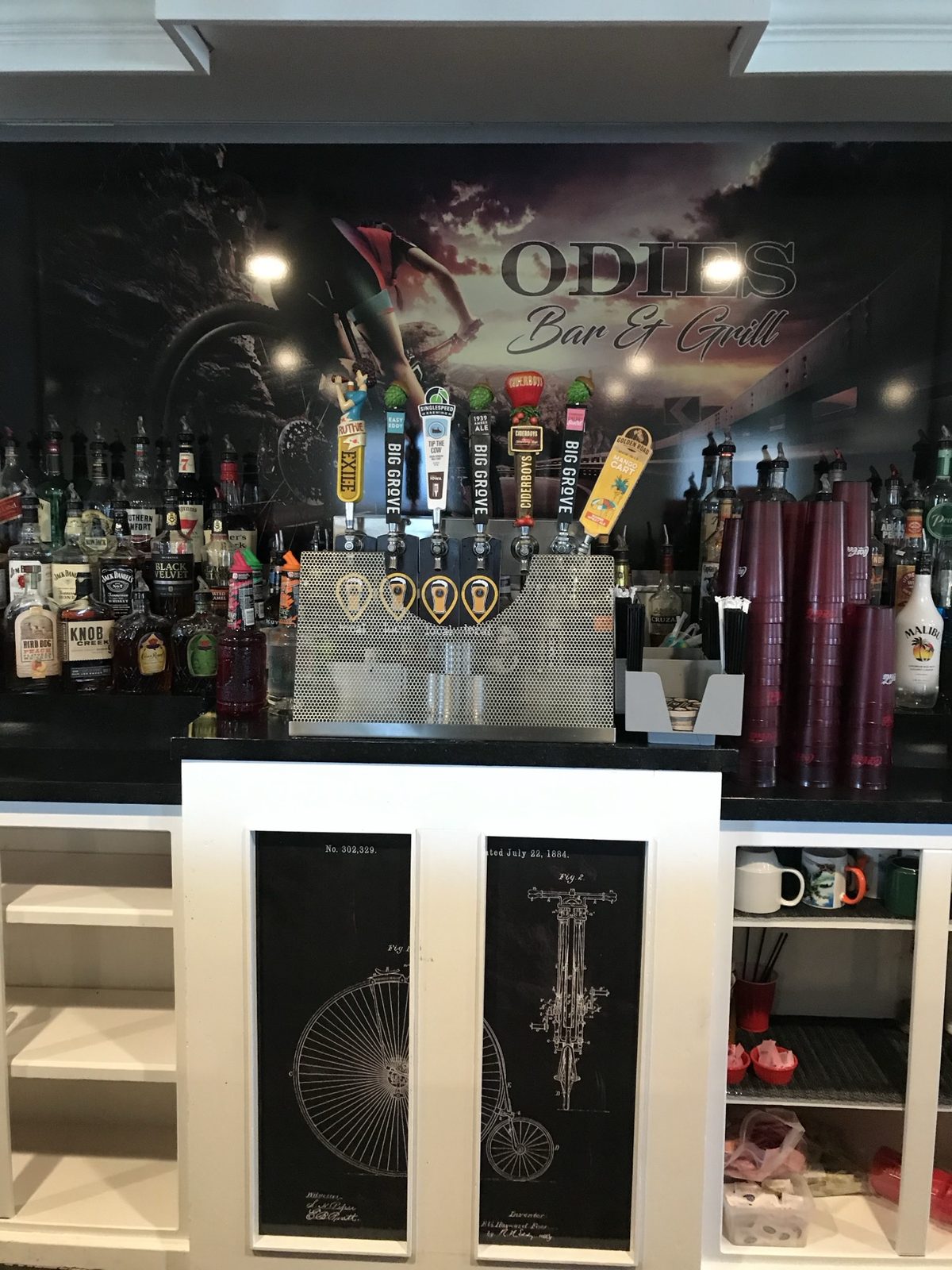 Beer taps and the bar at Odie's